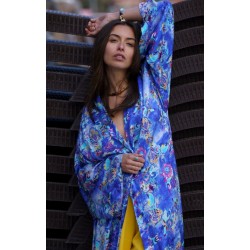 Kimono Mantel Flowers blau