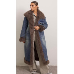 Jeans Mantel mit Fellimitat