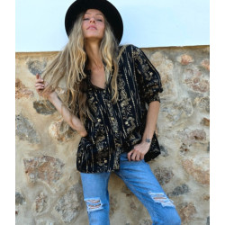 Schwarze Baumwoll Hemdbluse...