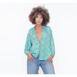 Langarm Bluse Seide Türkis