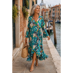 Maxi Langarm Wickelkleid...