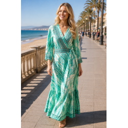 Wickelkleid Boho Seide grün...