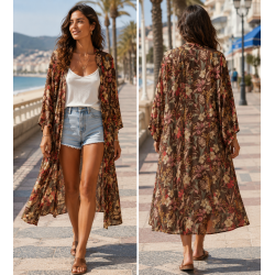 Kimono Mantel Braun Flowers
